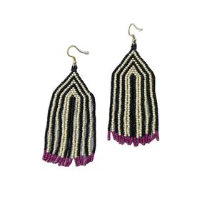 Boucles d'oreilles bohèmes en perles de rocaille noires, violettes et ivoire de qualité supérieure, vente en gros 2026, boucles d'oreilles à franges en perles de rocaille, mode - Product Image 1