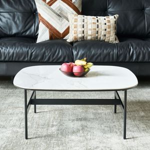 Tavolino da Caffè Moderno in Ceramica con Design a Trave Rocciosa per Soggiorno, Tavolo Basso Quadrato con Facile Montaggio - Product Image 1