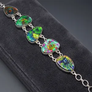 Bracelet statement fait main en argent sterling 925 avec verre dichroïque coloré pour femmes - Product Image 2