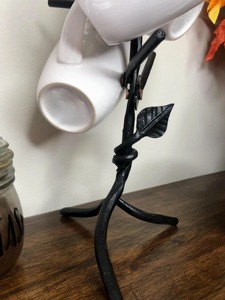 Luxury Mug Tree Metal Iron Wood Coffee Cup Holder <b>Rack</b> Stand <b>Kitchen</b> Countertop Storage Organizer Black Leaf Hanging storage Use - Product Image 3