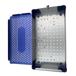 High Quality Aluminum Surgical Sterilization Tray Box 245 x 150 x 50 mm Blue Coated Reusable <b>Instrument</b> Storage Case with Lid - Product Image 4