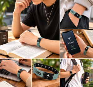 กำไลข้อมืออัจฉริยะ NFC แบบกำหนดเอง สแกนข้อพระคัมภีร์ประจำวัน สายรัดข้อมือผ้าทอ ขายส่ง - Product Image 4