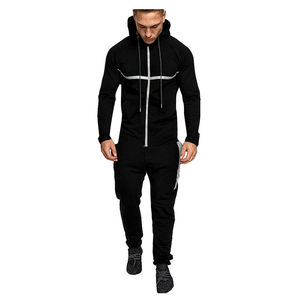 Men's Winter Printed Black <b>Fleece</b> Tracksuit Zip-Up Hoodie Jogger Pants Set for <b>Running</b> Gym Casual Wear - Product Image 3