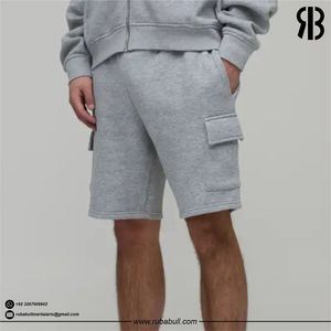 Pantalones Cortos Cargo de Algodón Gris para Hombre Rubabull, Cintura Elástica de Altura Media, Casuales con Bolsillos, Transpirables, Unisex - Product Image 3
