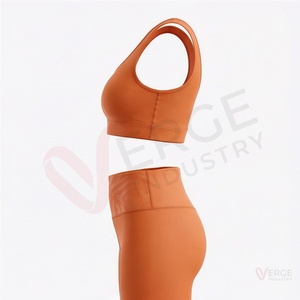 <b>Women</b> Orange Scoop Neck Sports Bra High Waist <b>Shorts</b> Yoga 2 Piece <b>Set</b> Sleeveless Solid - Product Image 3