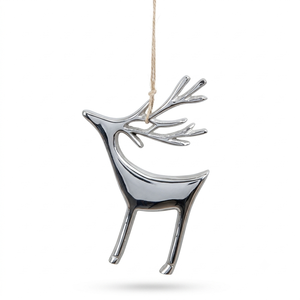 Silver Metallic <b>Reindeer</b> <b>Christmas</b> Hanging Ornament Elegant Deer Silhouette Figurine Holiday Tree Party Decoration - Product Image 1