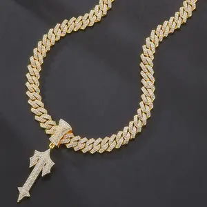 Collar con colgante de espada cubana negra de 15 mm con incrustaciones de cristales, cadena Miami de aleación de zinc, joyería Hip Hop con cristales de imitación morados para fiesta - Product Image 1