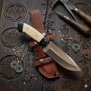 Drop Point <b>Camping</b> Knife Stainless Steel Blade Blue Resin Handle Non Adjustable Edge Outdoor Use - Product Image 1