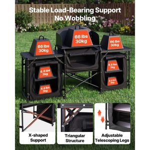 Table de camping pliable avec pieds télescopiques, station de cuisine portable d'extérieur et organisateur de rangement - Product Image 5