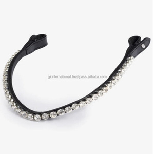Banda de cejas de caballo de cuero Premium negro para brida con cristales de marca pedrería banda de cejas mega Bling para caballos - Product Image 1