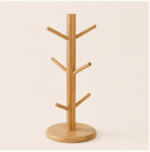 Eco-Friendly Mug Tree <b>Rack</b> With 6 <b>Storage</b> Hooks Removable Wooden Coffee Cup Holder Stand And <b>Kitchen</b> Countertop Organizer - Product Image 6
