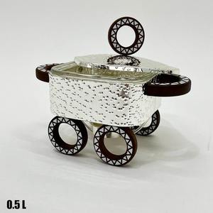 Luxury Rectangular Carriage Chafing Dish Double Food <b>Pan</b> Hammered Stainless Steel Buffet Warmer with Decorative Wheels Single - Product Image 5