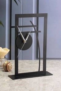 Horloge de bureau moderne en fer, design géométrique, couleur noire, fonctionne à piles, mouvement mécanique, affichage par aiguilles, sonnerie horaire - Product Image 6