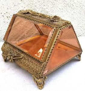 Vintage Brass <b>Glass</b> Luxury Jewelry <b>Box</b> Rectangular Etched <b>Glass</b> Customizable Trinket Storage <b>Box</b> with Lid - Product Image 2