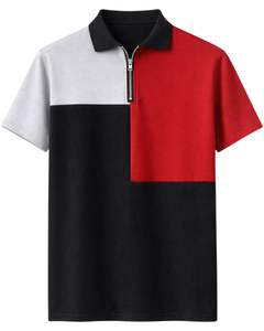 Polo à demi-zip pour homme, noir, rouge, gris, color block, manches courtes, haut décontracté, pour la vente en gros, fabricant sur mesure, qualité export, OEM - Product Image 1