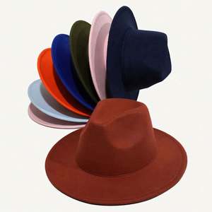 Chapeau Fedora rétro en laine à bord plat de couleur unie, style squash, directement de l'usine - Product Image 3