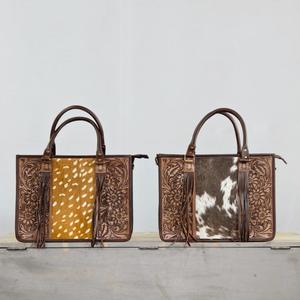 Bolso Tote de Cuero Genuino Vintage con Panel Floral Bordado y Sección Central con Estampado de Ciervo, para Uso Diario en Todas las Estaciones - Product Image 6