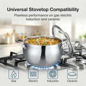 Casserole en acier inoxydable avec couvercle en verre trempé moderne, design élégant et durable, sans danger pour les aliments, écologique, diamètre 24 cm, antiadhésif - Product Image 5