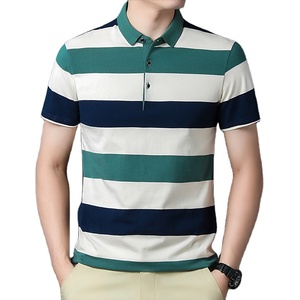 เสื้อโปโลแขนสั้นผู้ชายลายทางถักนิตติ้ง ทรงลำลอง สีชมพู ฟ้า ขาว ดีไซน์บล็อกสี - Product Image 6