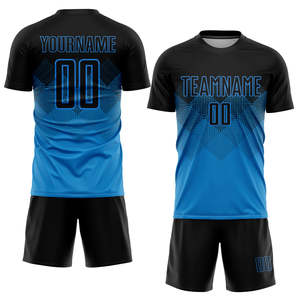 Camiseta de Fútbol con Degradado de Tonos, Diseño de Diamantes en Negro y Azul, Sublimada, Textura de Malla Transpirable, 100% Poliéster - Product Image 1