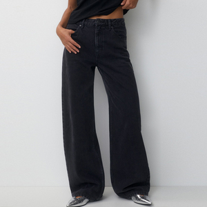 Jean en denim pour femme à taille haute, coupe ample et jambes larges, respirant et tendance, personnalisable, à prix abordable - Product Image 1