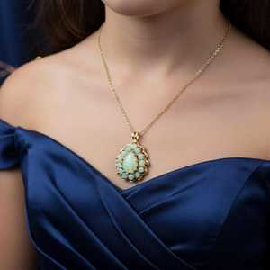 <b>Opal</b> Emerald Cut Gemstone Vintage Luxury Pendant 925 Sterling Silver 14K Gold Plated Bridal Wedding Jewelry Elegant Handmade - Product Image 6