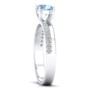 REYES – bagues exquises en or blanc 14K pour femmes, pierres précieuses en saphir bleu, coupe ronde, 0.84 carats, cadeau de fiançailles de luxe, bijoux fins - Product Image 3