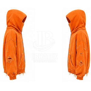 Sweat à capuche cagoule grande taille couleur unie avec logo personnalisé, effet vieilli, couvrant tout le visage, poches latérales, coupe classique - Product Image 3