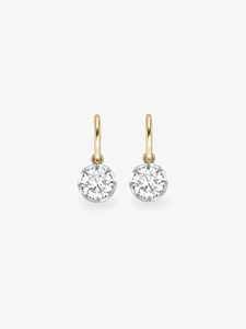 Two-Tone <b>Solid</b> 14k Gold Lab Grown Diamond 2 Carat Prong Set Drop Huggie <b>Hoop</b> <b>Earrings</b> Brilliant Dangle Minimalist Layering IGI - Product Image 1
