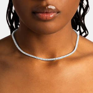 925 Sterling <b>Silver</b> Moissanite Tennis Chain Necklace Brilliant Cut Claw Set Link <b>Choker</b> Gold Plated for Wedding Party - Product Image 6