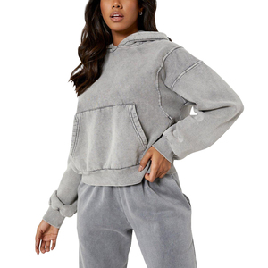 Sudadera con Capucha para Mujer, Lavado Ácido, Venta Directa de Fábrica VIBE CRAFT, Logotipo Bordado Personalizado en la Parte Delantera, Tejido Liso Teñido, Servicio OEM, 100% Algodón - Product Image 4
