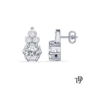 Boucles d'oreilles pendantes en platine à six griffes avec diamant de laboratoire taille coussin central et ensemble trio - Product Image 2