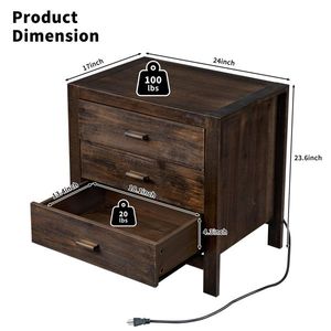 3 <b>Drawer</b> Wood Nightstand End <b>Side</b> <b>Table</b> for Bedroom Living Room - Product Image 6
