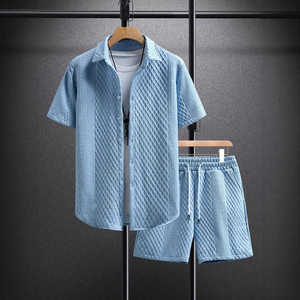 Ensemble chemise et short décontracté pour homme, 100 % coton, séchage rapide, manches courtes, boutonnée, assortie, été – Qualité supérieure pour protéger vos vêtements - Product Image 5