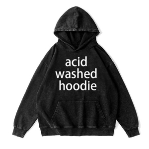 Custom Vintage Heavyweight Regular Fit Pullover Hoodie Acid Wash 380 Gsm No <b>String</b> <b>Black</b> Cotton Fleece Fabric Pocket Men's - Product Image 1