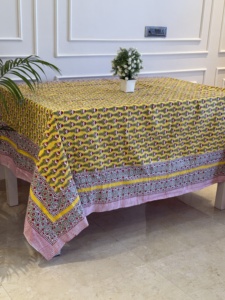 Mantel Amarillo con Estampado Floral, Cubierta de Mesa de Comedor de Algodón, Mantel Amarillo con Estampado, Decoración de Cocina, Cubierta de Mesa Lavable - Product Image 1