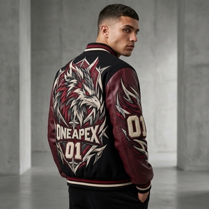 Men's Black Maroon <b>Jacket</b> <b>Baseball</b> Letterman <b>Jacket</b> Wool Body Leather Sleeves Embroidered Design Team <b>Bomber</b> <b>Jacket</b> - Product Image 2