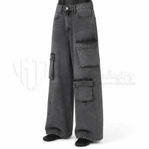 Jean Baggy Noir Délavé Personnalisé pour Homme, Coupe Ample Jambe Large, Pantalon en Denim Streetwear 100% Coton Épais Écologique OEM ODM - Product Image 3