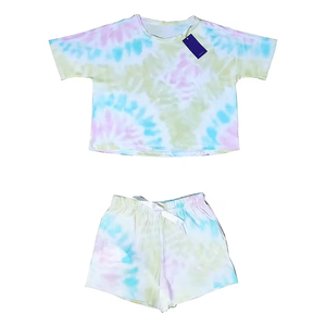 Women's <b>Tie</b> <b>Dye</b> 2-Piece Shorts <b>Set</b> Short Sleeve Loose Fit Casual Knitted Cotton Spring Summer Outfit - Product Image 1