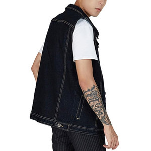 เสื้อกั๊กยีนส์ผู้ชาย ปกคอปก ปิดกระดุมแถวเดียว สวมใส่สบายๆ สีพื้น ผ้าฝ้ายถักเนื้อนุ่ม - Product Image 4