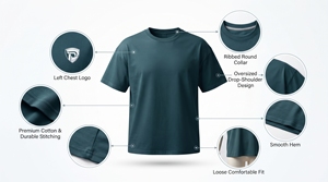 T-shirt décontracté pour homme, col rond, manches courtes, couleur unie, vert sarcelle foncé, coupe classique, en jersey tricoté 100 % coton, respirant et anti-boulochage - Product Image 5