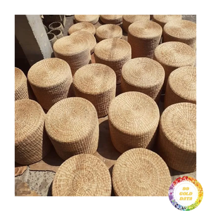 Water hyacinth <b>cushion</b> <b>pad</b> built out of thick woven vines providing comfortable low dining stools from Vietnam - Product Image 5