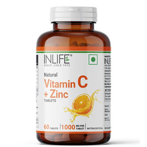 Complément alimentaire certifié GMP INLIFE, vitamine C naturelle 1000 mg, zinc 10 mg, amla, sans gluten, stimulant immunitaire pour adultes, hommes et femmes - 60 comprimés - Product Image 1