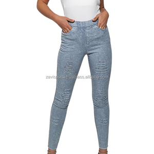 Pantalons en jean skinny en coton sexy à la mode d'été personnalisés avec poches pour femmes Jeans déchirés pour femmes Logo personnalisé Pantalons en jean qui remontent les fesses - Product Image 1
