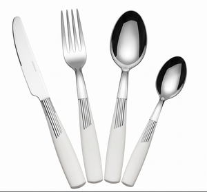 Modern Stainless Steel Flatware Set With <b>Mirror</b> Polish And <b>Plastic</b> Handle Vertical Design Perfect For Daily Use Kitchenware - Product Image 1