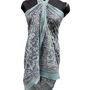 Women Fashion <b>Sarong</b> Lightweight Cover Up for Beach and Resort for Best Price All Seasons Daily Wear <b>Blue</b> Green Patterned Wrap - Product Image 1