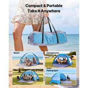 Tenda da Spiaggia Portatile Pop-Up Leggera UPF 50+ per 4 Persone con Borsa per il Trasporto, Tasche per la Sabbia e Tettoia Parasole - Product Image 6