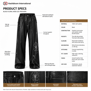 Pantalon homme 100% cuir de veau léger, taille mi-haute, coupe large, devant plat, toutes saisons, blanc, motif géométrique, de créateur - Product Image 5
