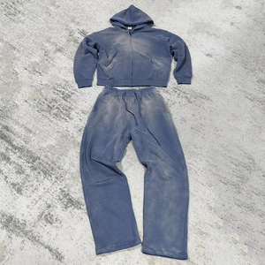Custom Streetwear Sun Fade Acid Wash Hoodie <b>Oversized</b> Flared <b>Sweatpants</b> and Hoodie Sets Two Piece Tracksuit for Men - Product Image 1
