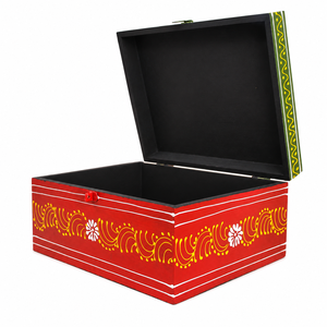 Boîte à bijoux en bois colorée artisanale |   Coffre de rangement décoratif peint à la main avec couvercle pour bijoux et objets précieux - Product Image 2